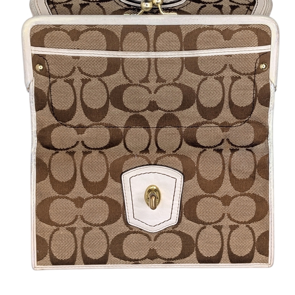 Coach Legacy Kisslock Wallet Khaki Signature Canvas Leather Turnlock Vintage Y2K - Picture 6 of 12